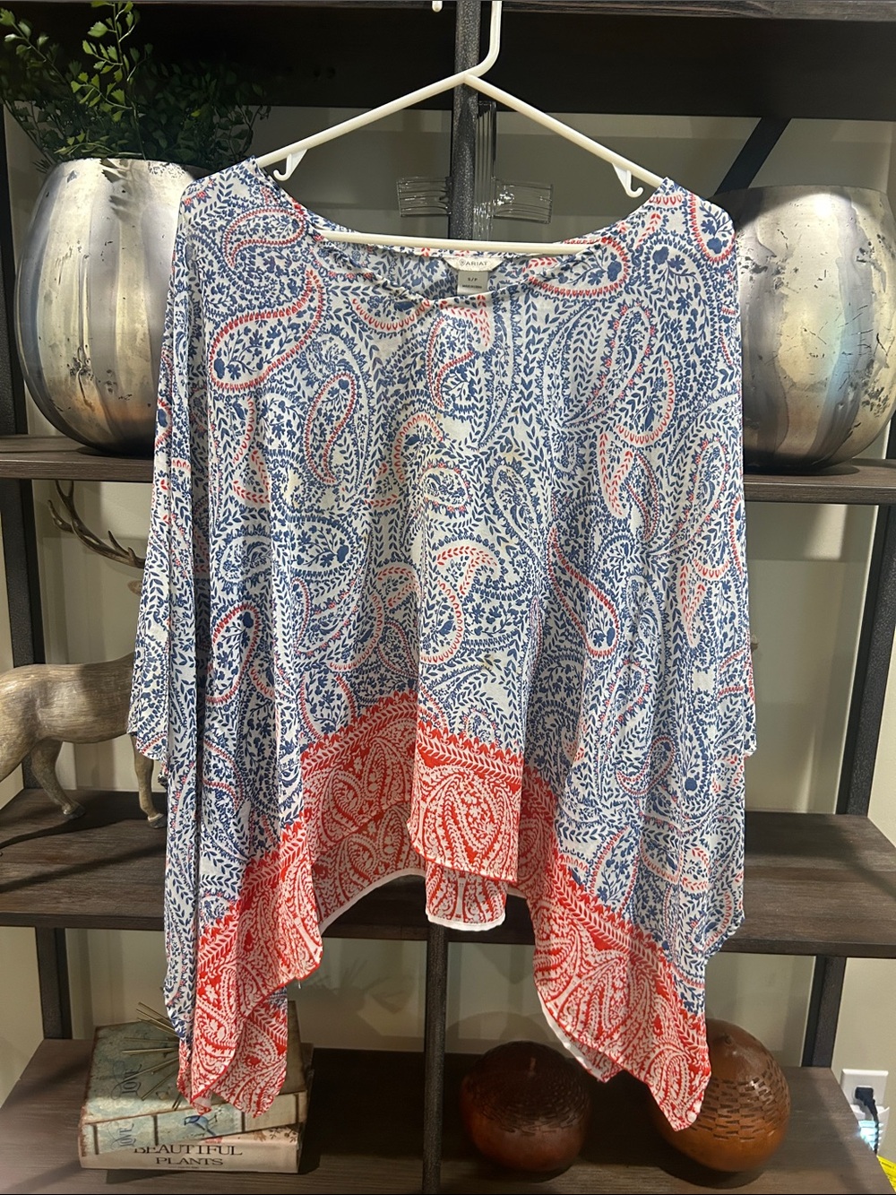 Ariat Blue & Coral Paisley Poncho-Style Tunic small